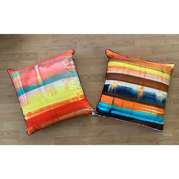 Throw Pillows Set Of 2 Indoor/Outdoor 18”x18”x6” Double Sided Multicolor Sunset - Picture 1 of 3